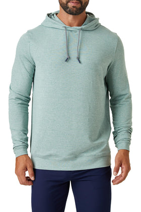 ZIRE Golf Men's Performance Hoodie front view showing lightweight layering for on-course comfort.