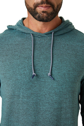 ZIRE Golf Men's Performance Hoodie hood-collar detail emphasizes tagless, ultra-soft feel.