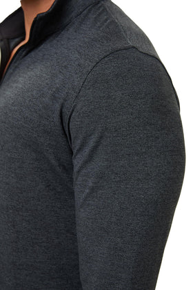 ZIRE Golf men's performance quarter zip pullover back detail; moisture-wicking fabric keeps you dry.