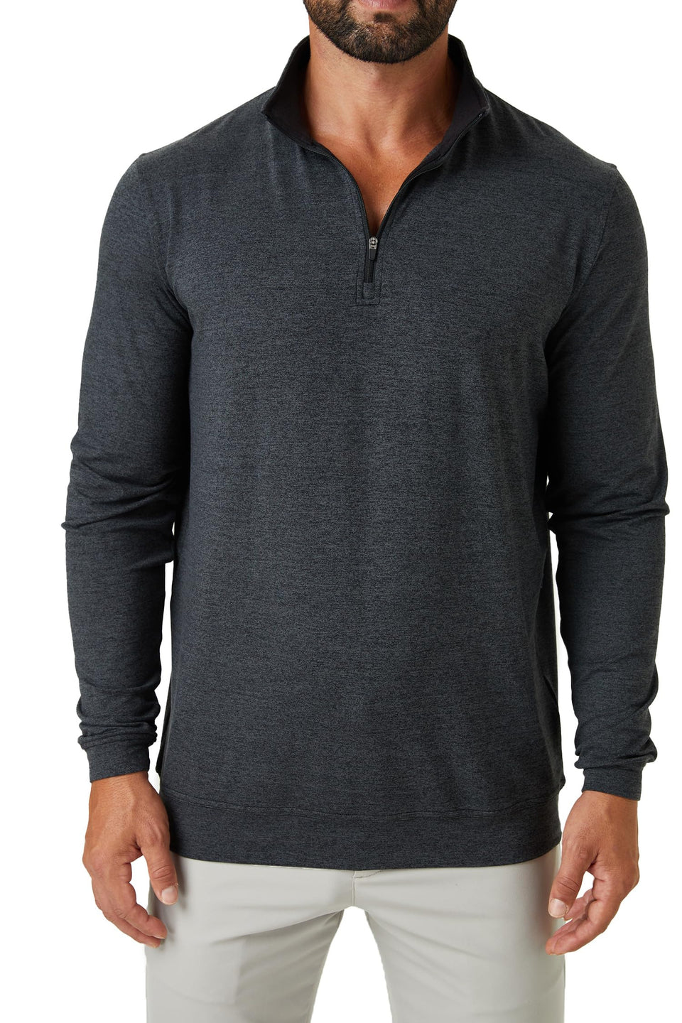 ZIRE Golf men's performance quarter zip pullover front view; lightweight and breathable on-course comfort.