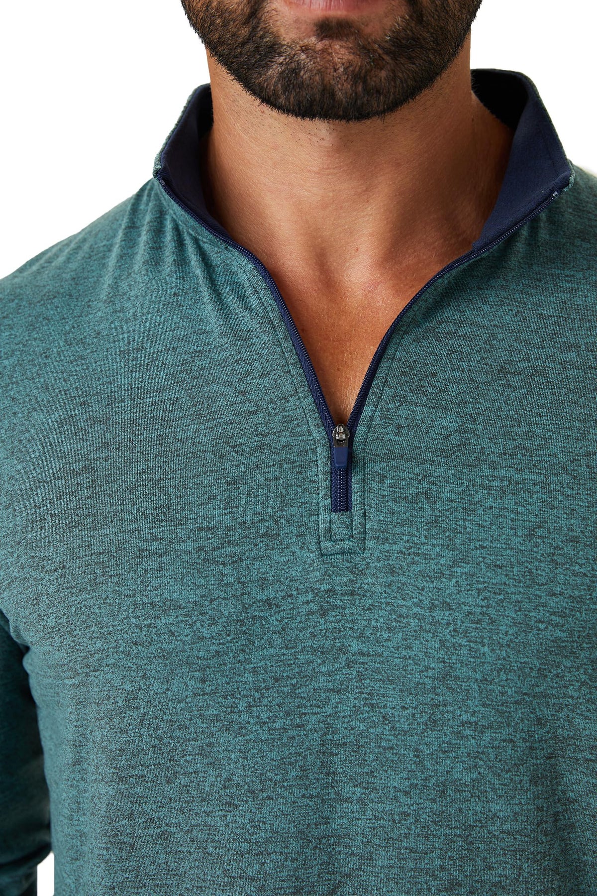 ZIRE Golf men's performance quarter zip pullover side view highlighting lightweight warmth for layering