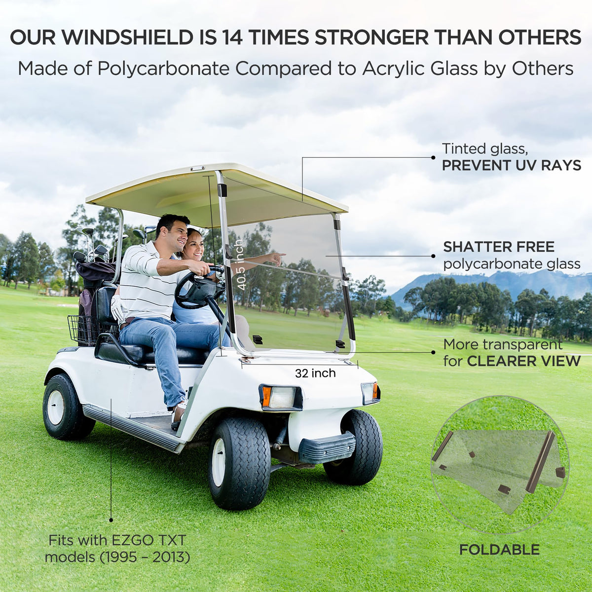ZivPlay Ezgo TXT windshield fold-down feature for better airflow
