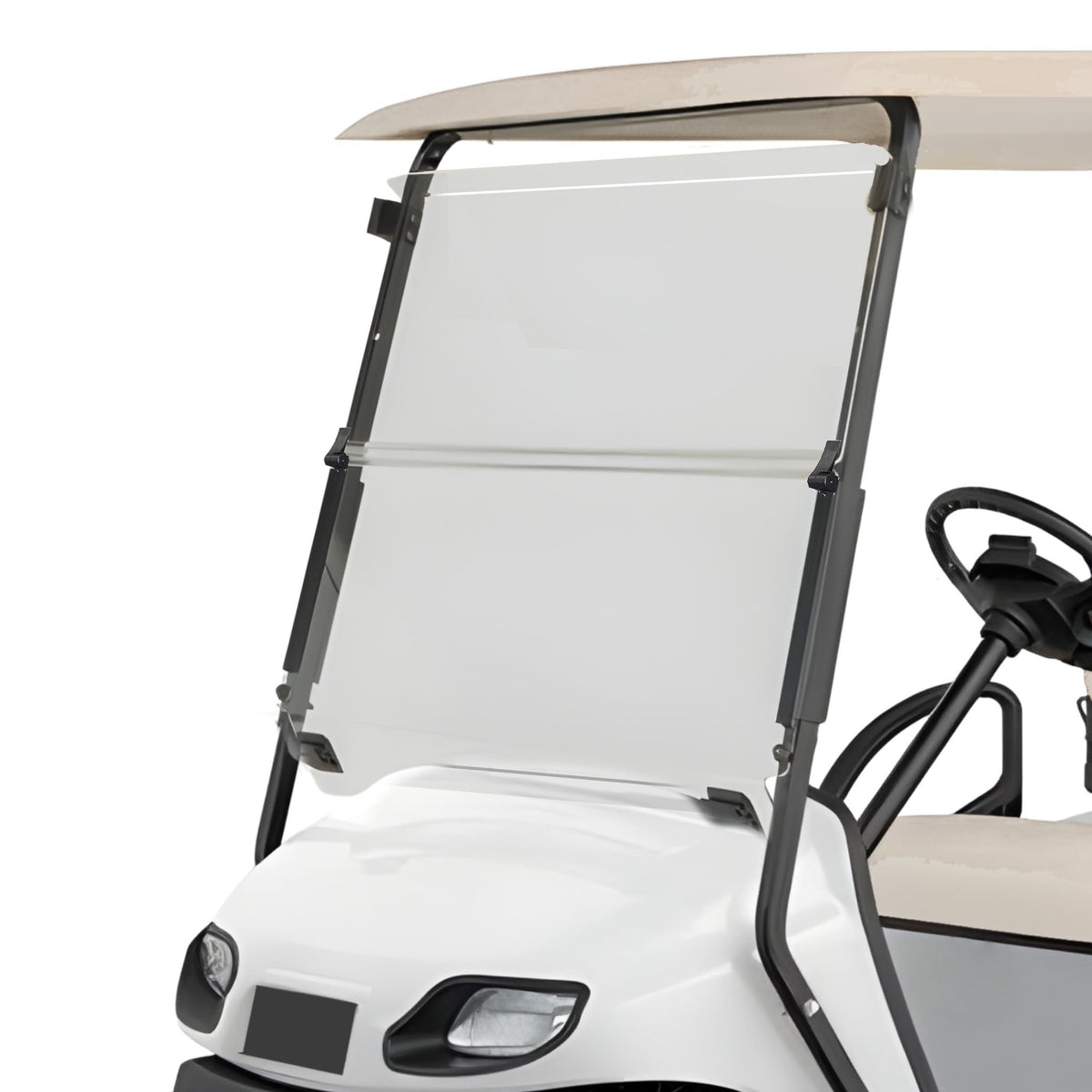 ZivPlay Ezgo TXT windshield front view showing UV protection and clear visibility