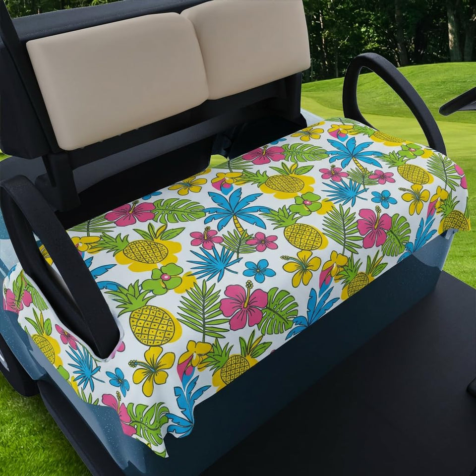 ZOCOZY Pineapple Palm Flower seat cover on a 2-seat golf cart for tropical style and protection