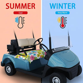 ZOCOZY universal 2-seat cart cover showing easy installation over armrests