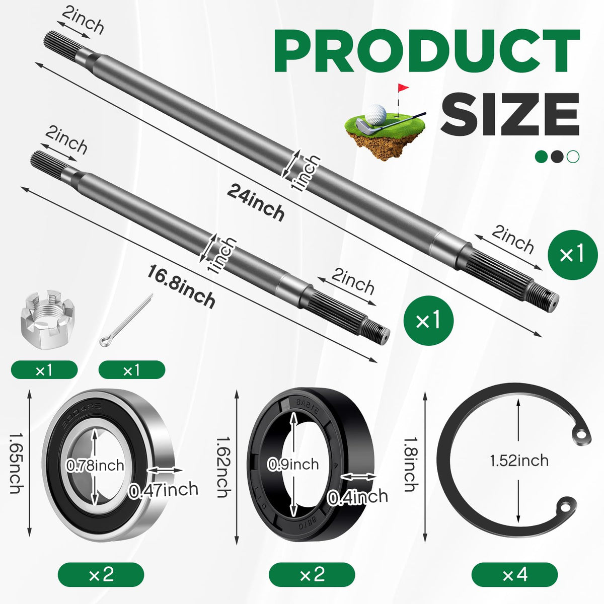 Zonon rear axle passenger-side shaft for EZGO TXT/ Medalist electric carts, reliable swap.