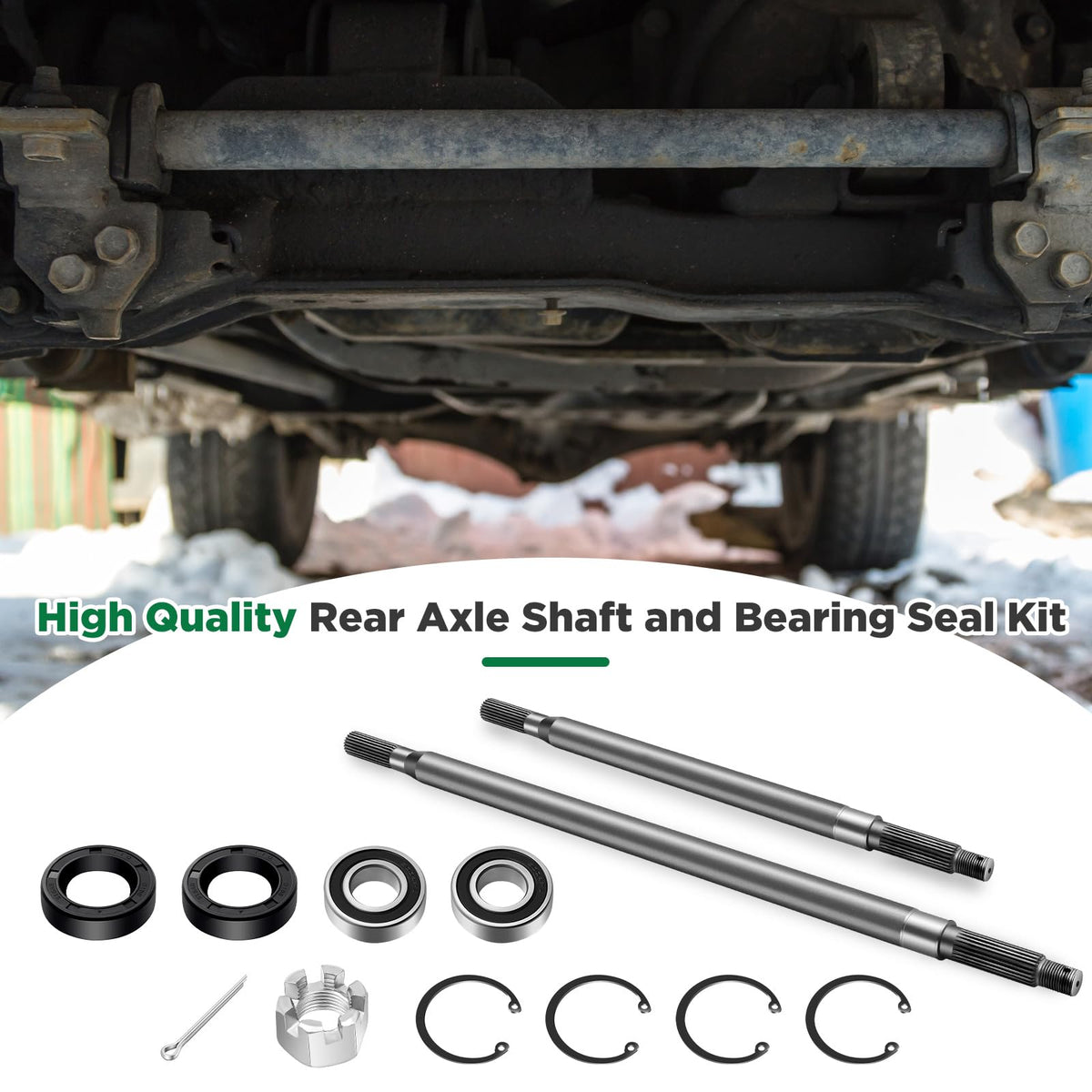 Zonon packaging contents displaying a complete axle kit for EZGO carts.