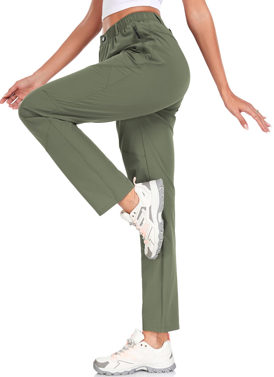 ZOOXING women's golf pants Army Green, front view showing a sleek, breathable fit