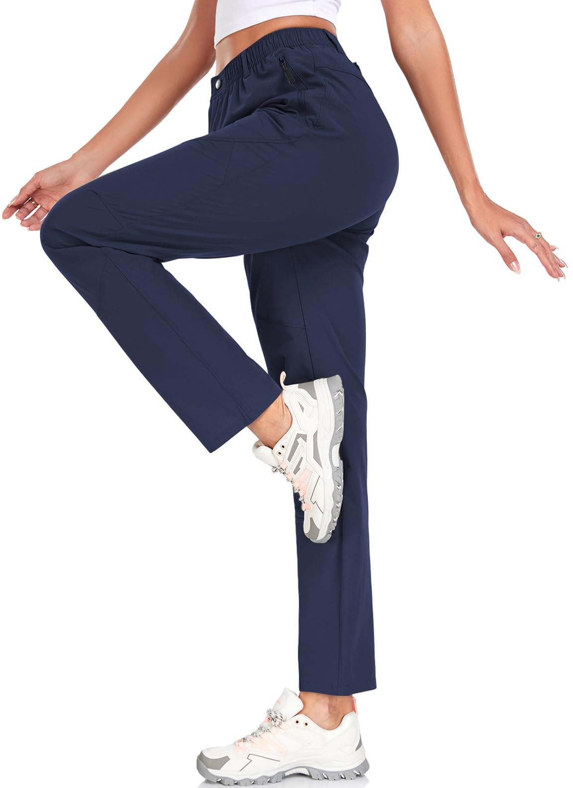 Zooxing women's golf pants wrinkle-free dark blue for travel and easy care.
