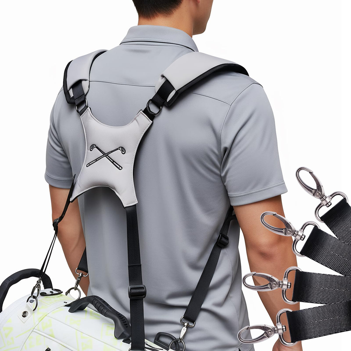 Zorslesy golf bag straps with four swivel hooks for easy replacement.
