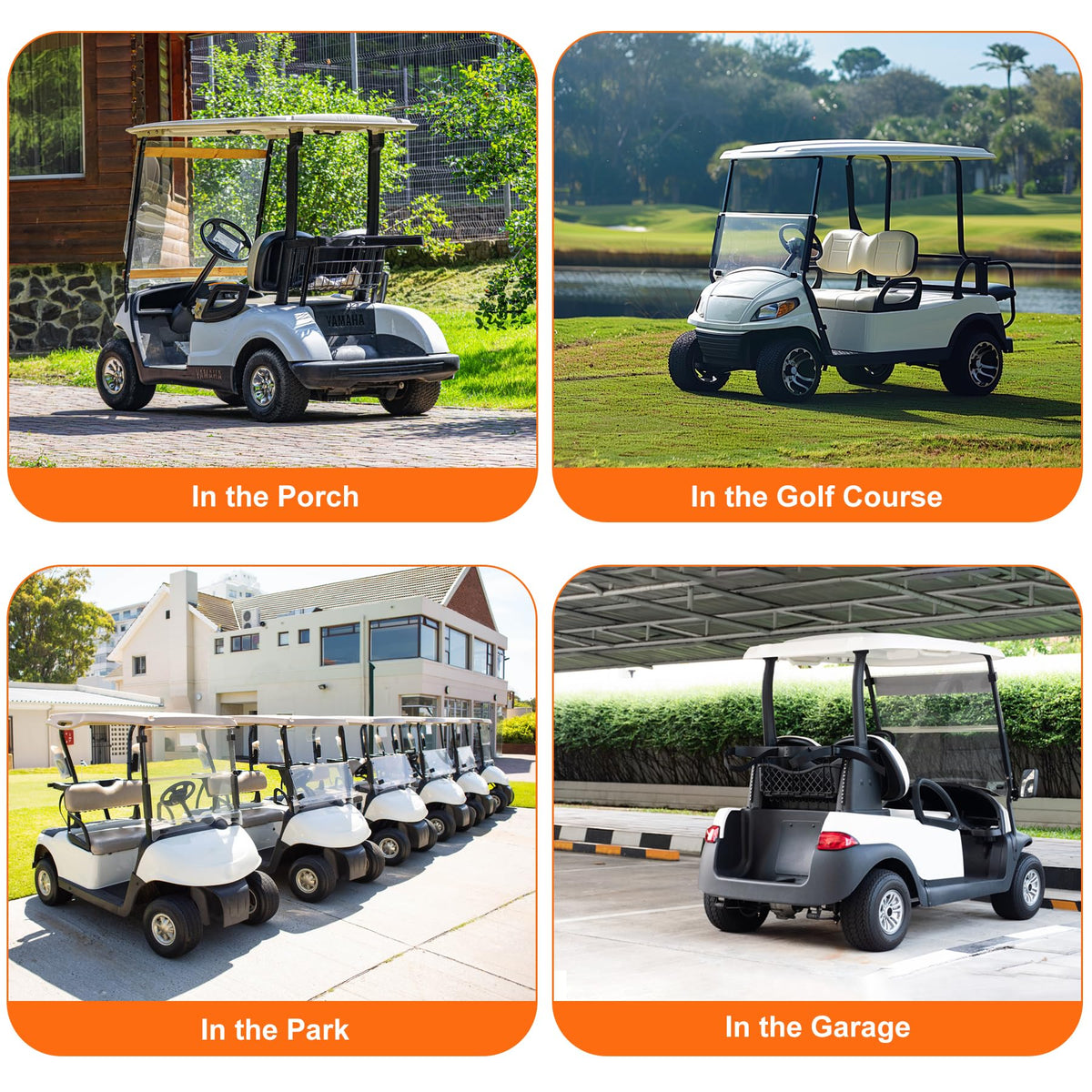 Dimensions 108x48x66 inches shown, fits most 4-seat carts.