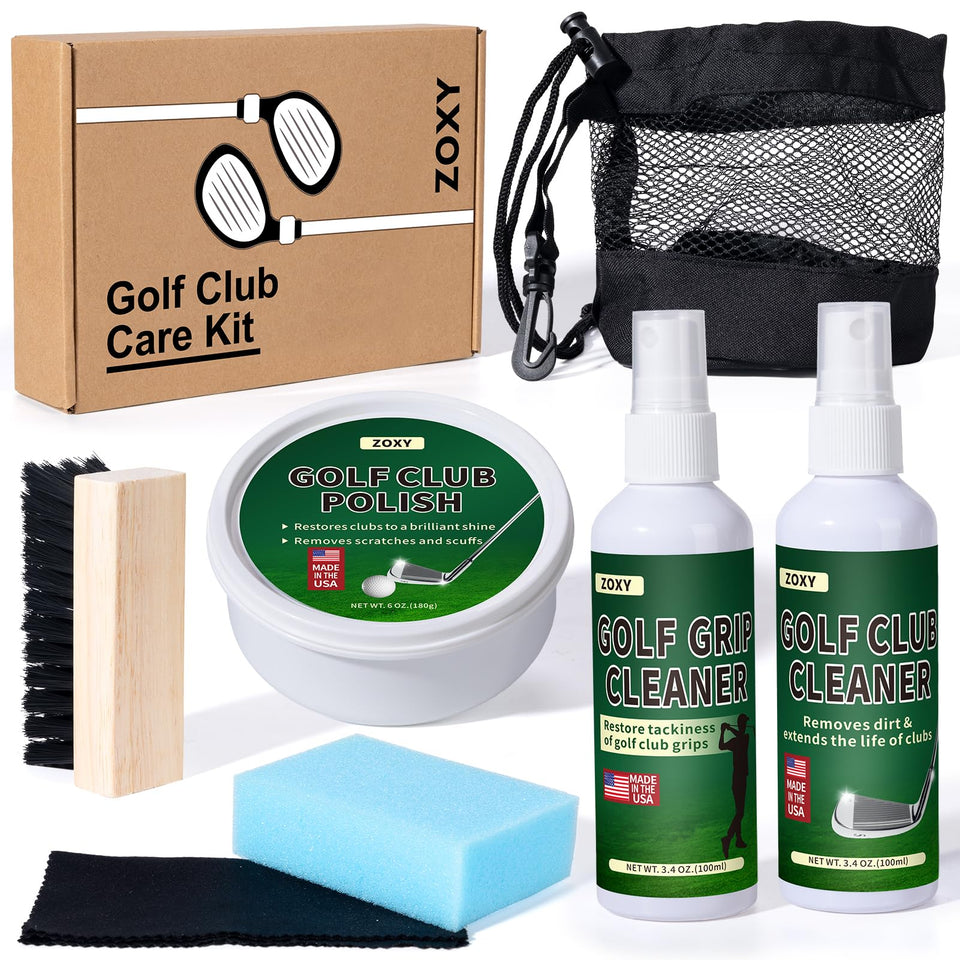 ZOXY Golf Club Cleaning Kit polish bottle delivering a like-new shine for irons and drivers.