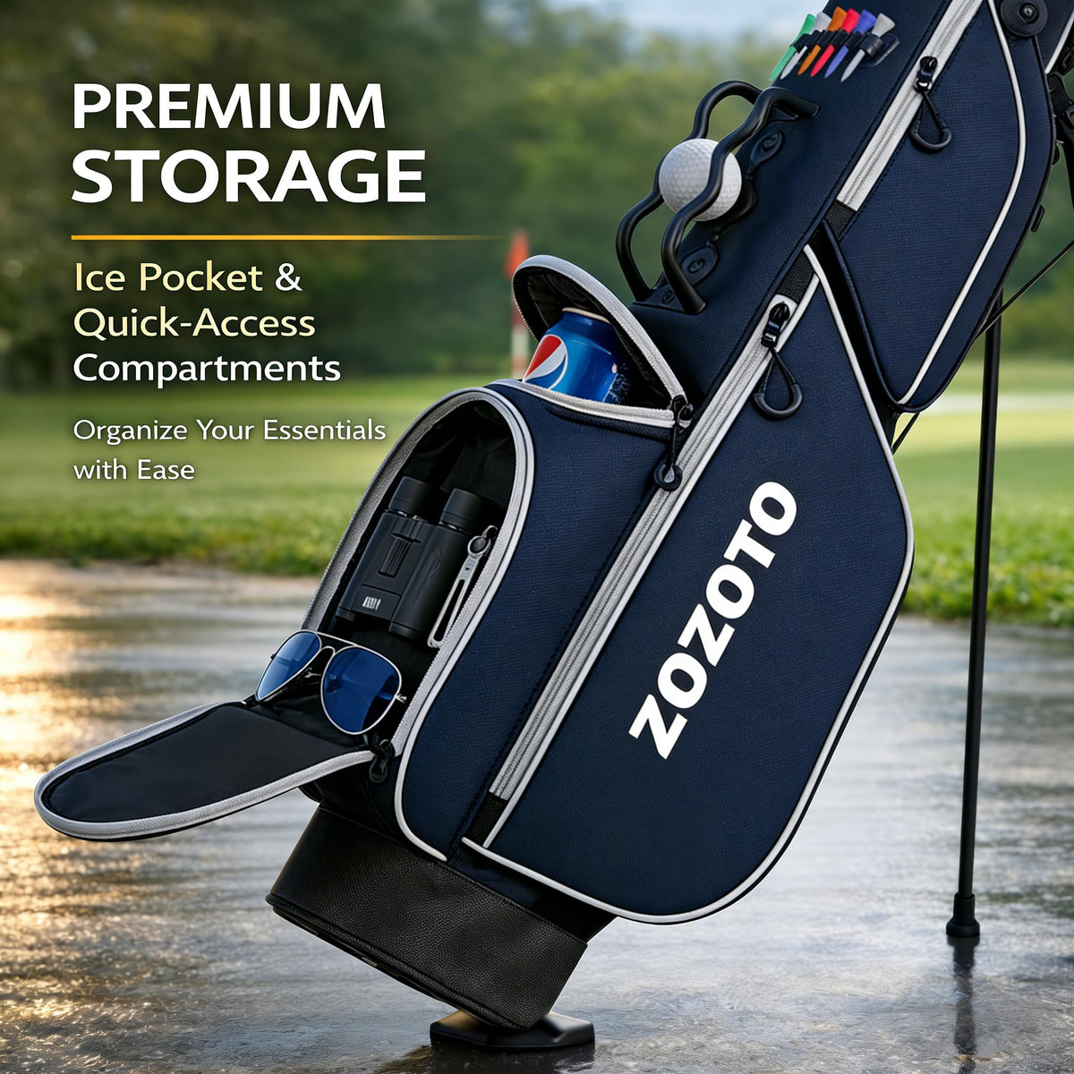 ZOZOTO Golf Stand Bag capacity fits 6–8 clubs for practice