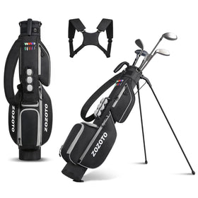 ZOZOTO golf stand bag at practice range, upright and ready for use