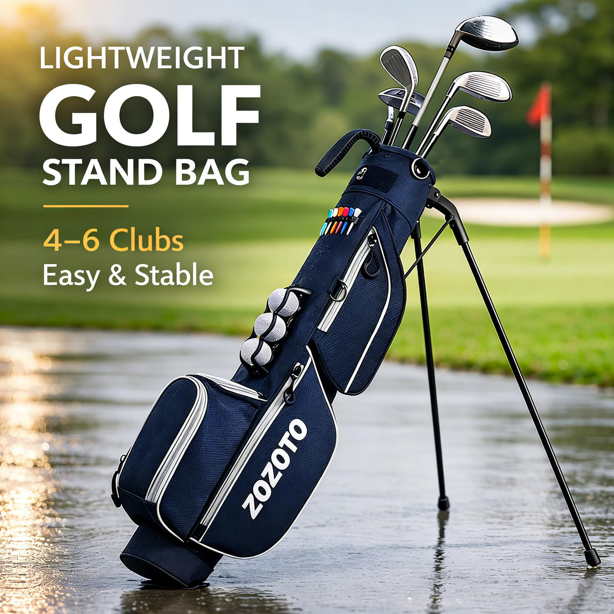 ZOZOTO Golf Stand Bag side pocket shows organized storage on course