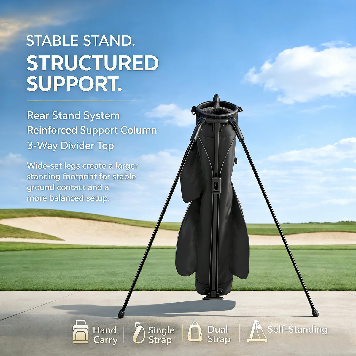 ZOZOTO stand bag close-up highlights durable materials and design.
