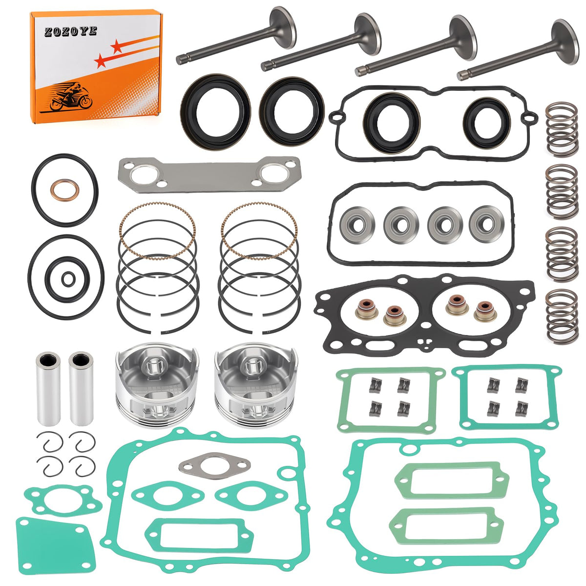 Zozoye EZGO 350cc top-end kit cover showing complete rebuild components