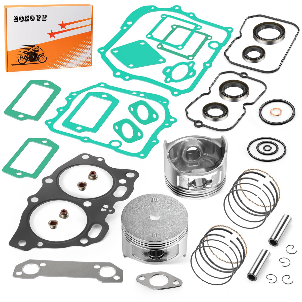 Zozoye EZGO 350cc rebuild kit packaging shows complete contents for compatibility