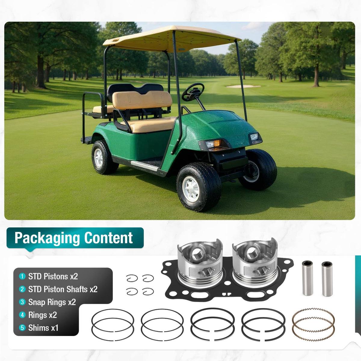 Zozoye EZGO Fuji Robin piston rings closeup for durable compression
