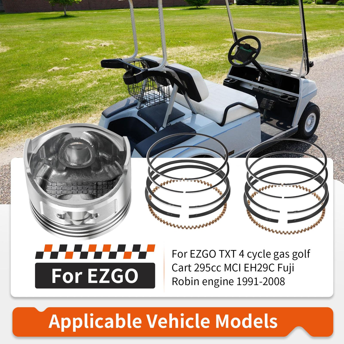 Zozoye EZGO TXT piston top view with exhaust-facing arrow for correct installation.
