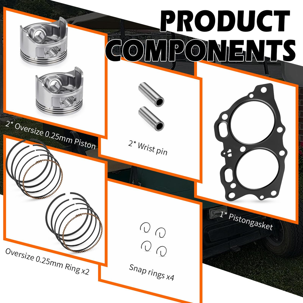 Zozoye wrist pin and snap rings secure piston assembly.
