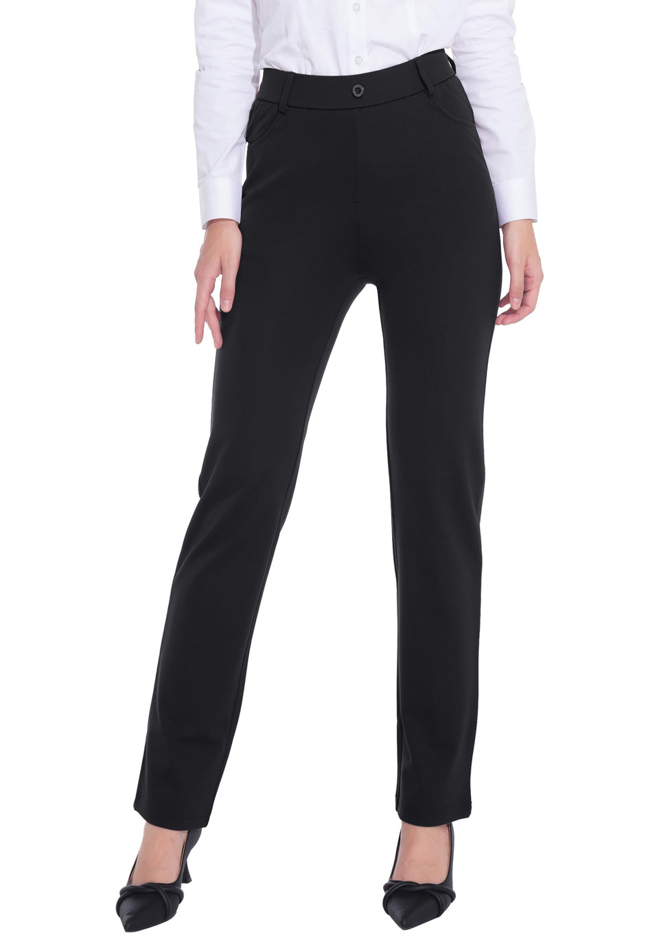 ZTN women's black dress pants front view with four pockets for storage