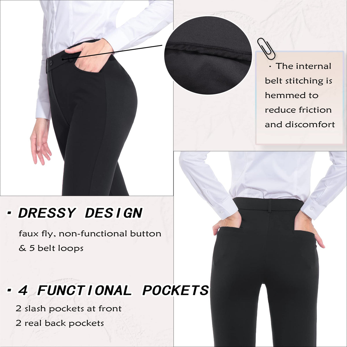 ZTN women's black dress pants 30-inch inseam for regular length look