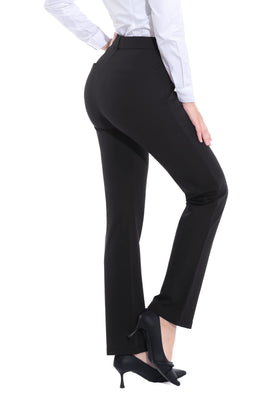 ZTN women's black dress pants side view showing elastic pull-on waist