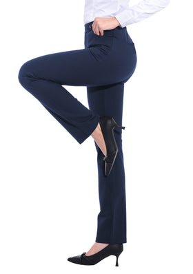 ZTN navy dress pants belt loops and faux fly add polish.