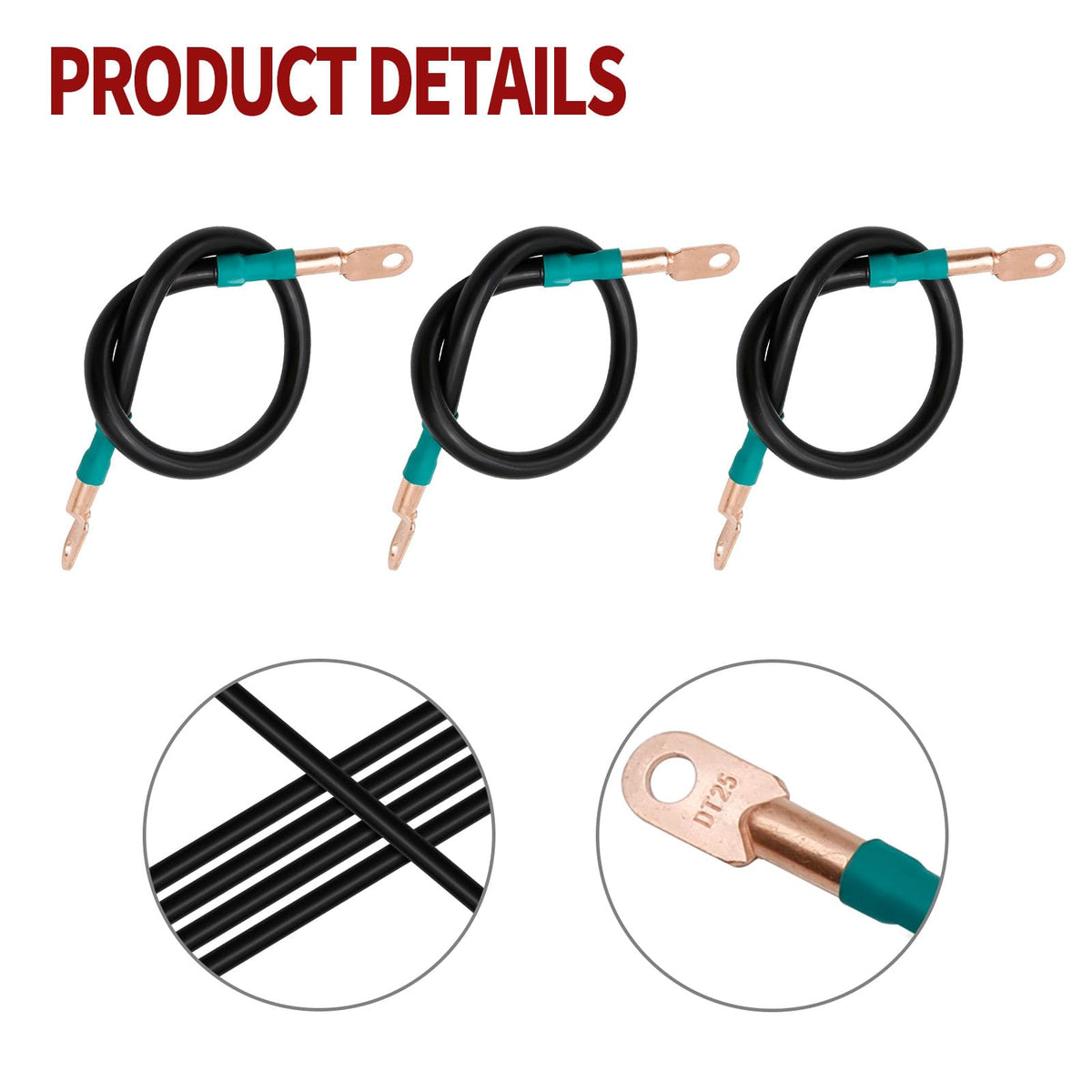 ZUDKSUY 3 piece battery cables, 16 inch, 4 gauge, ready for installation.