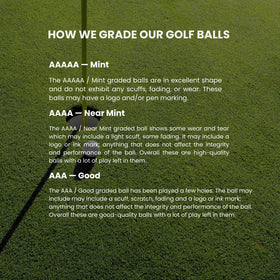ZUSSET golf ball washed and graded label close-up showing care and consistency.