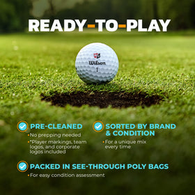 ZUSSET pre-cleaned golf balls in a transparent poly bag for immediate use.