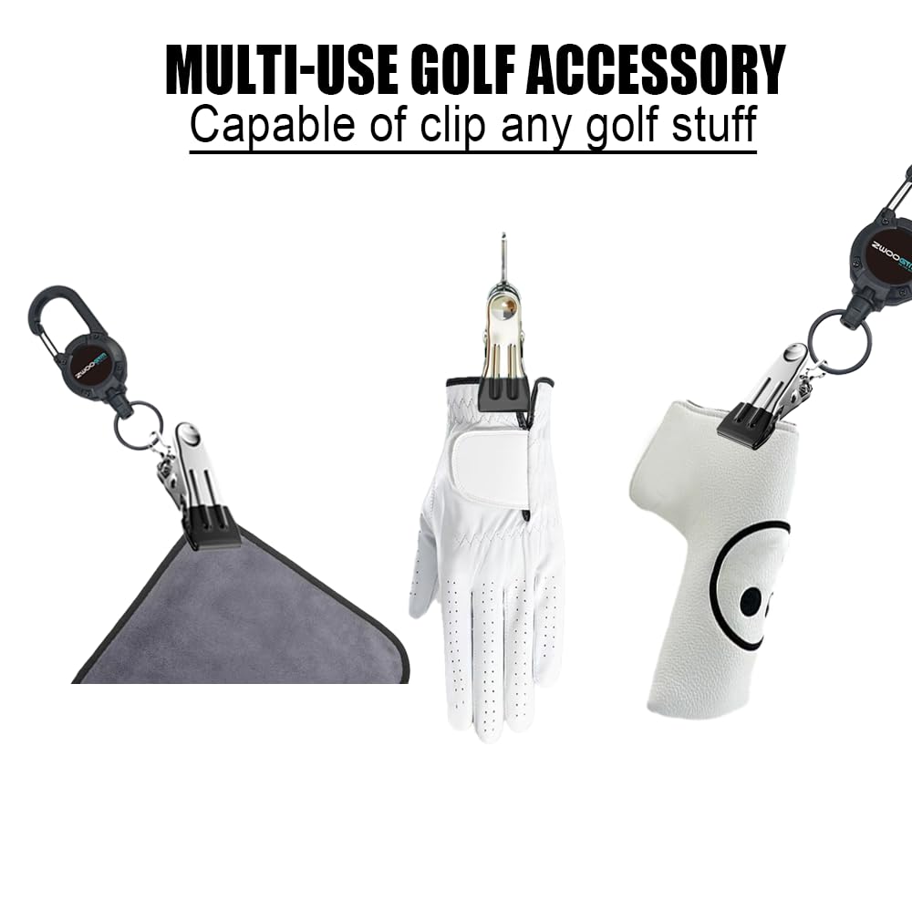 ZWOOGYM driver and putter headcovers supported by a multi-use clip