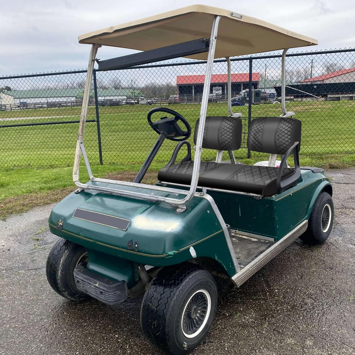 Zwparts sleek black interior upgrade on golf cart for a refined look.