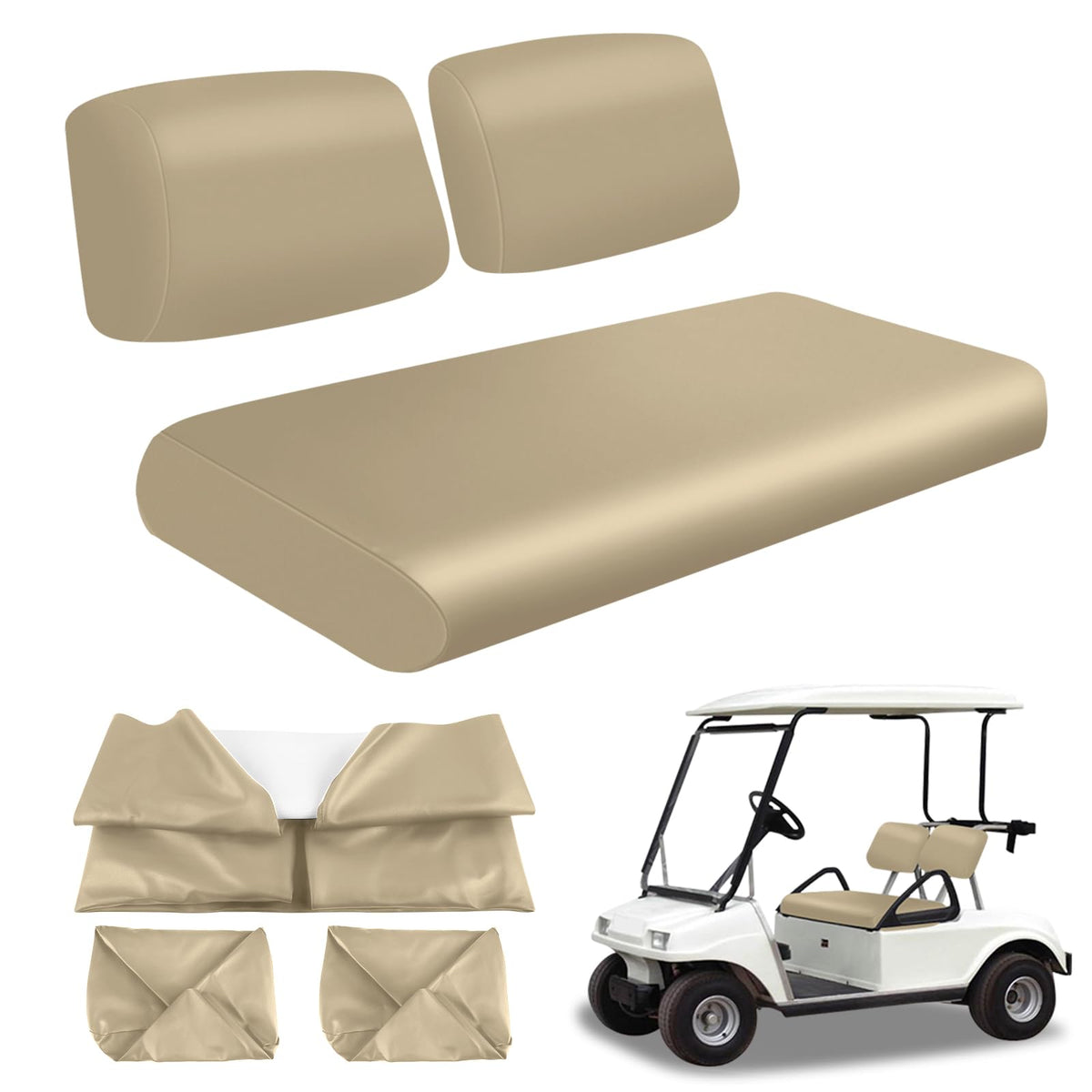 ZWPARTS golf cart front seat cover in beige microfiber for durable protection.