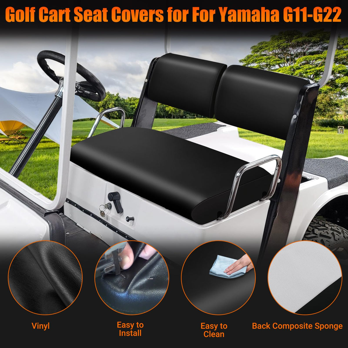 ZWPARTS front seat cover for Yamaha G20: sleek black microfiber finish.