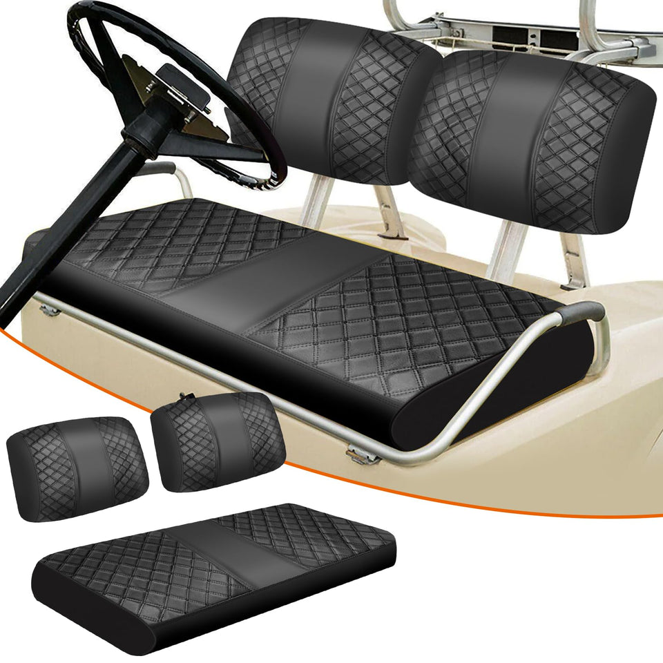 Zwparts staple-on front seat cover in black diamond PU leather for Club Car DS, durable and stylish.