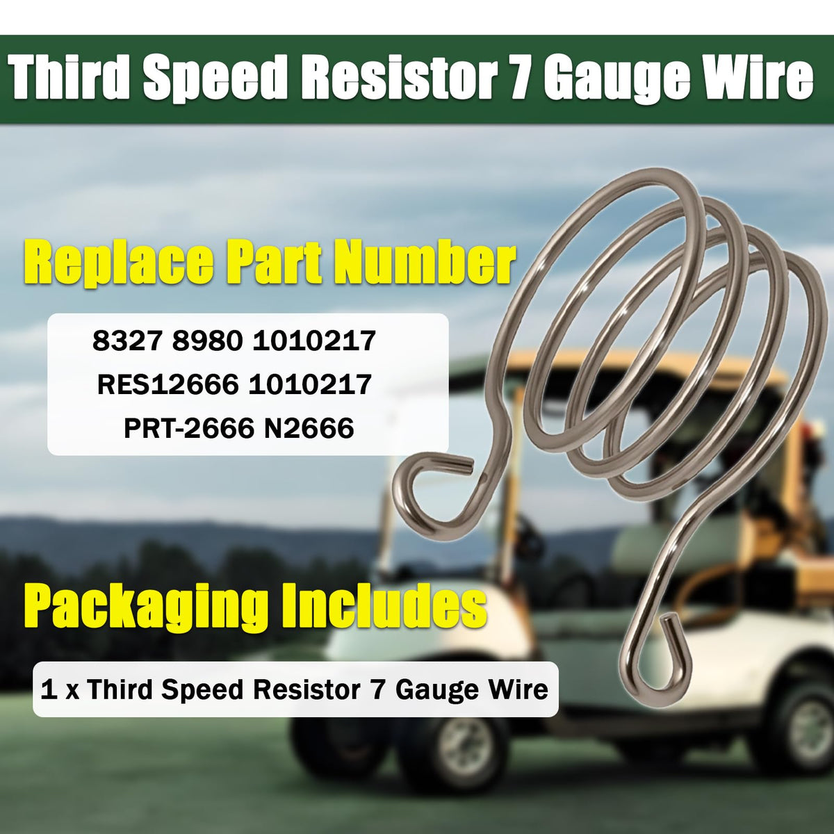 Zyamstr third speed resistor 7-gauge wire content label closeup reveals compatibility with golf carts