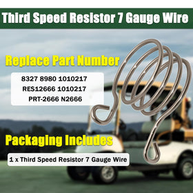 Zyamstr third speed resistor 7-gauge wire content label closeup reveals compatibility with golf carts