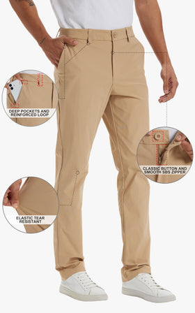 Zynorain durable fabric golf pants resist wrinkles and wear.